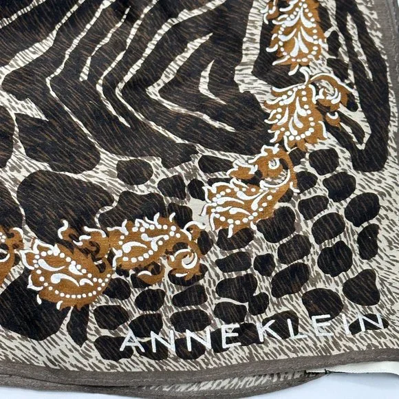Anne Klein Brown Silk Animal Print Paisley Scarf - Picture 2 of 9